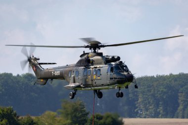 Payerne, Switzerland - September 5, 2014: Swiss Air Force Aerospatiale AS332 (TH89) military utility helicopter T-320.