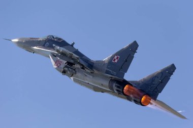 Payerne, Switzerland - August 31, 2014: Polish Air Force (Sily Powietrzne) Mikoyan-Gurevich MiG-29A fighter aircraft.