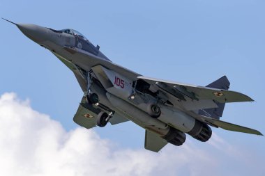 Payerne, Switzerland - August 31, 2014: Polish Air Force (Sily Powietrzne) Mikoyan-Gurevich MiG-29A fighter aircraft.