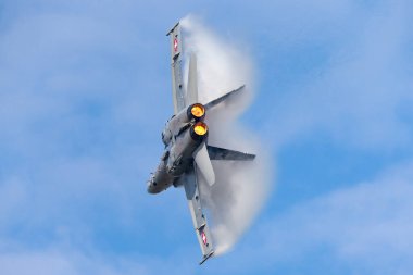 Payerne, Switzerland - September 7, 2014: Swiss Air Force McDonnell Douglas F/A-18C Hornet multirole fighter aircraft.