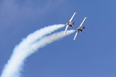Payerne, İsviçre - 3 Eylül 2014: Breitling Jet Takımı Aero L-39C Albatros jet eğitmeni uçakları.