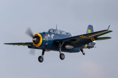 Payerne, İsviçre - 4 Eylül 2014: Eski ABD Donanması Grumman TBM Avenger torpido bombardıman uçağı II..
