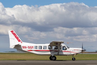 Avalon, Avustralya - 27 Şubat 2015: Mahindra Havacılık (Gippsland Havacılık) GA10 Airvan VH-XGY tek motorlu hizmet aracı.
