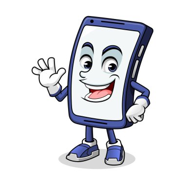 Onunla palm çizgi film karakteri tasarlamak vektör sallayarak Smartphone maskot