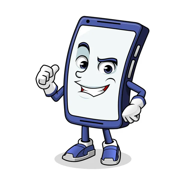 Smartphone Mascotte Geven Een Duim Omhoog Cartoon Karakter Ontwerp Vectorillustratie — Stockvector