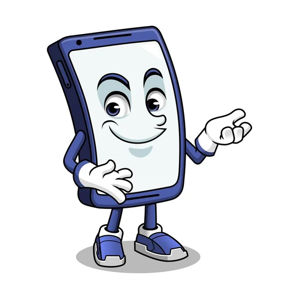 Smartphone Mascotte Presenteren Cartoon Karakter Ontwerp Vectorillustratie — Stockvector