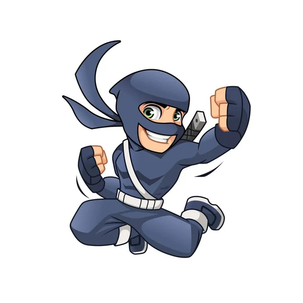 Ninja Ugrik Kezével Sikeresen Karikatúra Karakter Design Vektor Illusztráció — Stock Vector