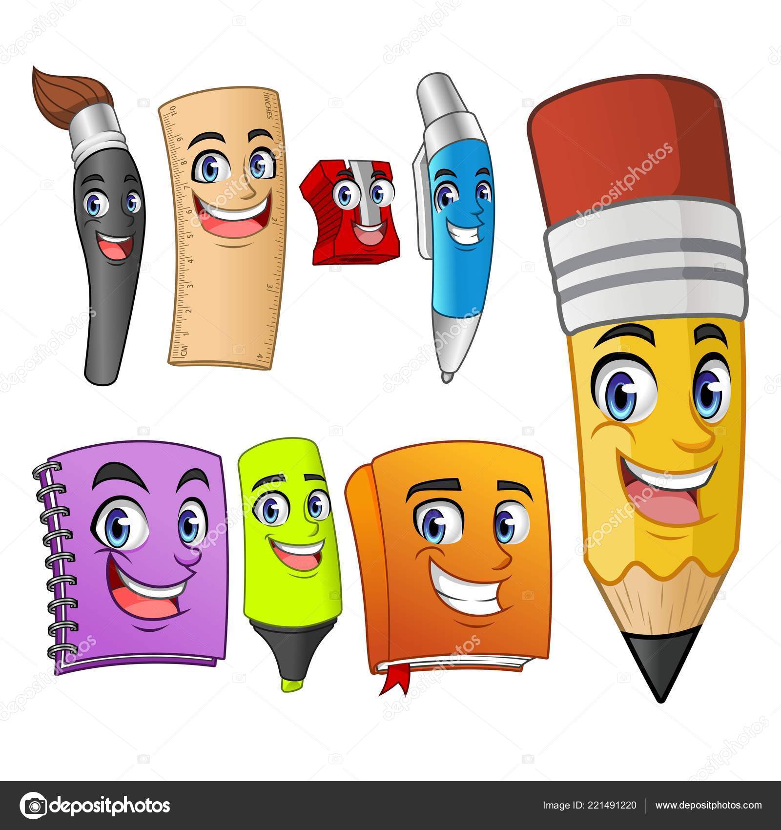 Set Funny Cartoon Characters School Items Supplies Pencil Pen Sharpener Stock Vector Image by ©ridjam #221491220 Set Funny Cartoon Characters School Items Supplies Pencil Pen Sharpener Stock Vector Image by ©ridjam #221491220