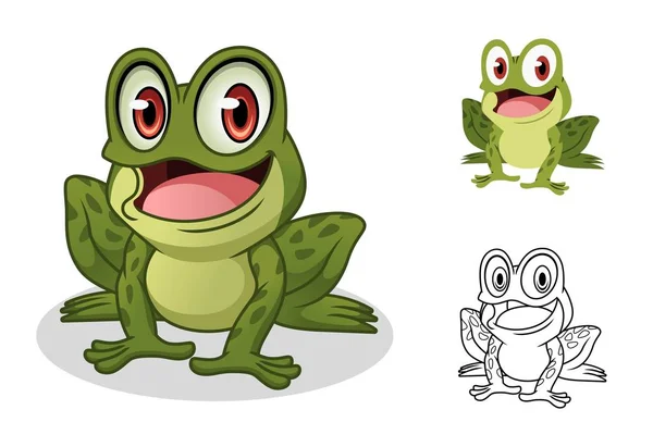 Male Frog Cartoon Character Mascot Design Including Flat Line Art — Stock Vector