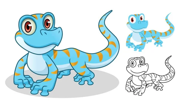 Gecko Cartoon Character Mascot Design Including Flat Line Art Design — Stock Vector