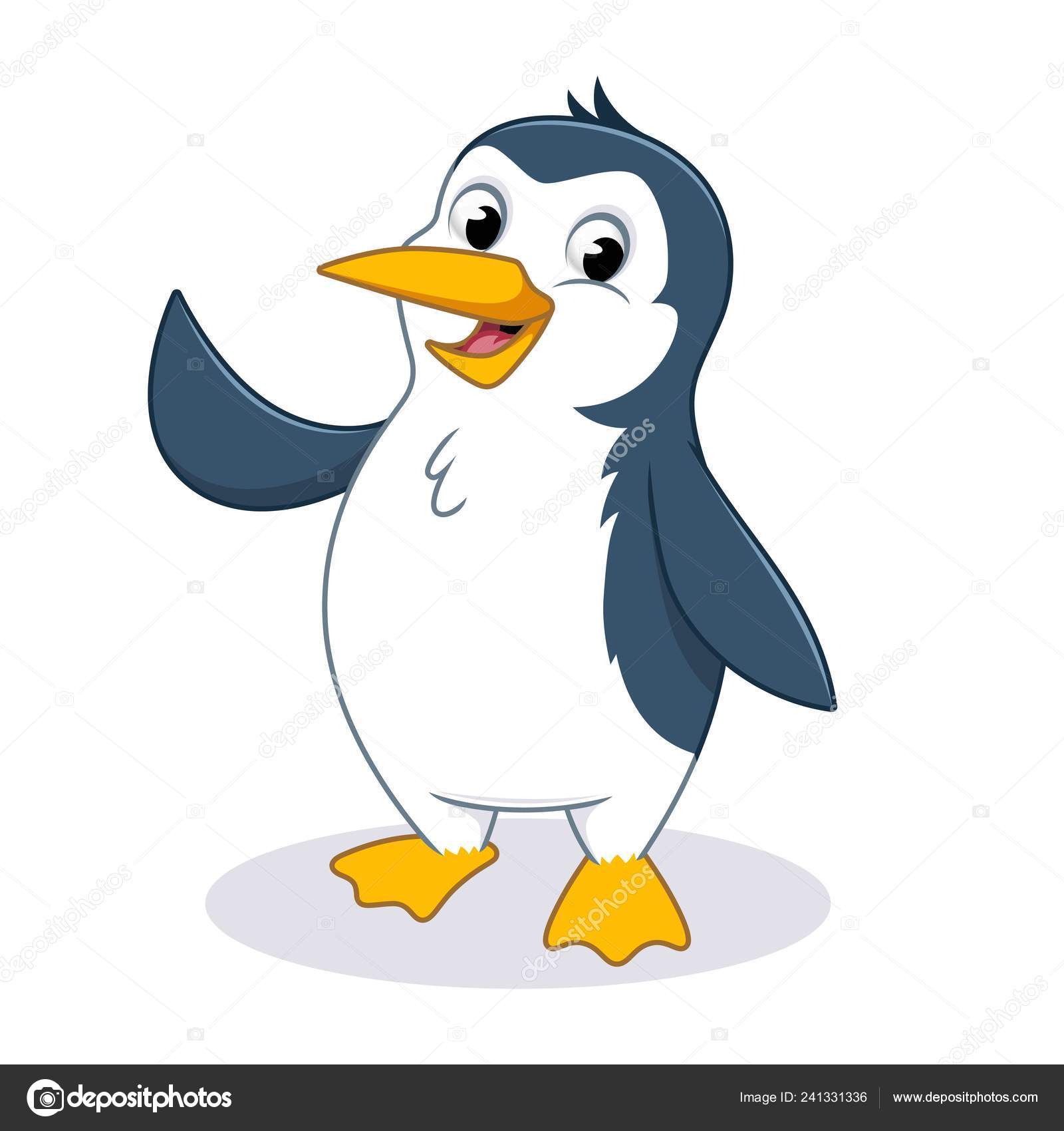 Feliz Pingüino Agitando Diseño Personajes Dibujos Animados Mano Aislado  Sobre Vector de stock #241331336 de ©ridjam, image size:1600x1700