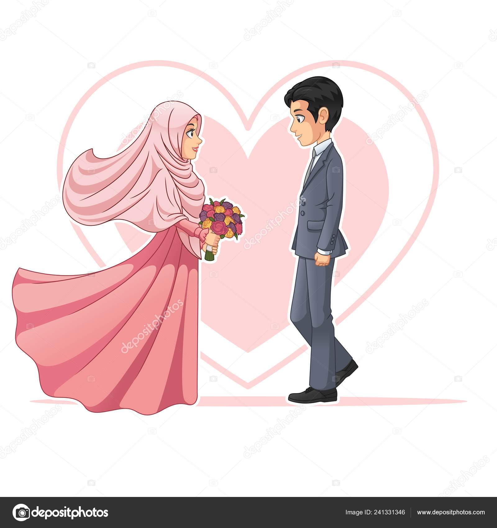 Muslim Bride Groom Looking Each Other Cartoon Character Design Isolated  Stock Vector Image by ©ridjam #241331346