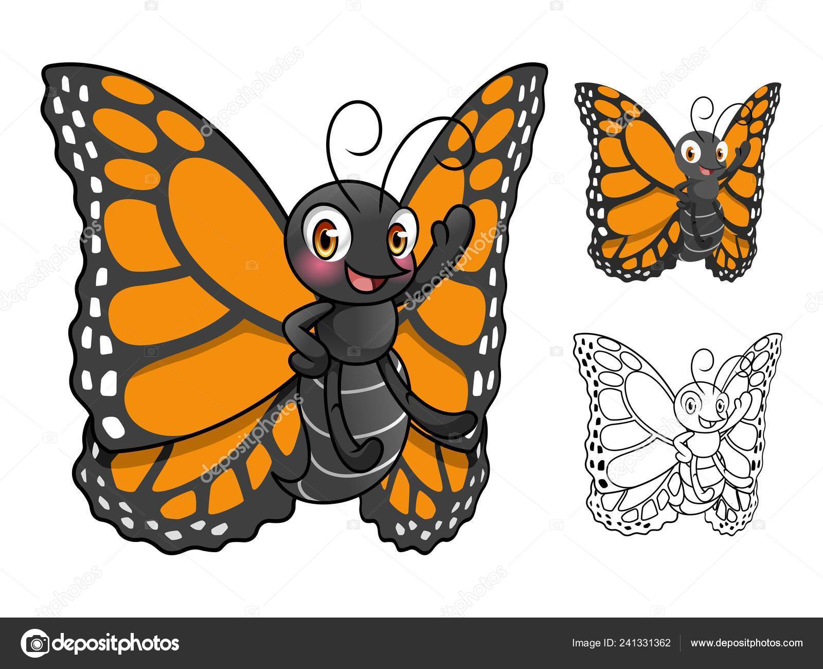 帝王蝴蝶卡通人物设计隔离在白色背景矢量剪贴画插图图库矢量图©ridjam 241331362, image size:1600x1300