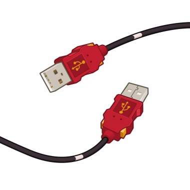 USB kablosunu beyaz arka plan üzerinde vektör klip sanat illüstrasyon izole kırmızı çizgi film tasarım.