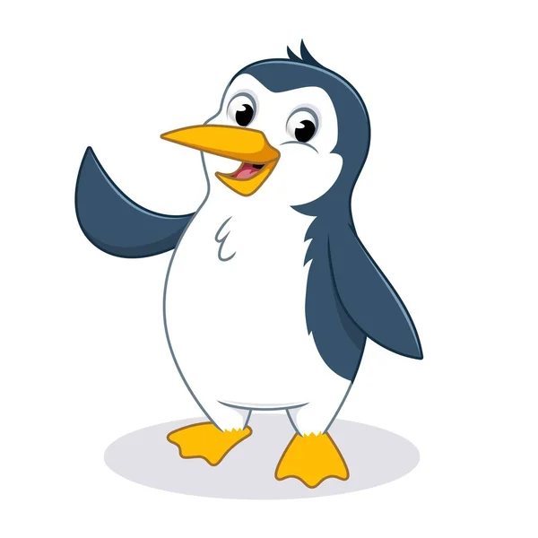 Feliz Pingüino Agitando Diseño Personajes Dibujos Animados Mano Aislado Sobre — Archivo Imágenes Vectoriales