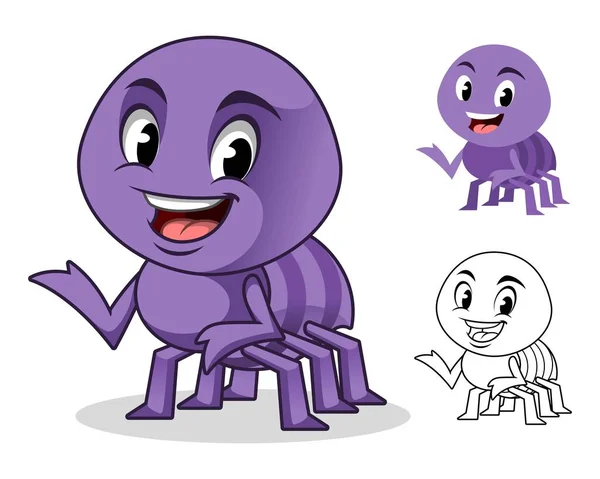 Adorable Spider Cartoon Character Design Including Flat Line Art Designs — Stock Vector