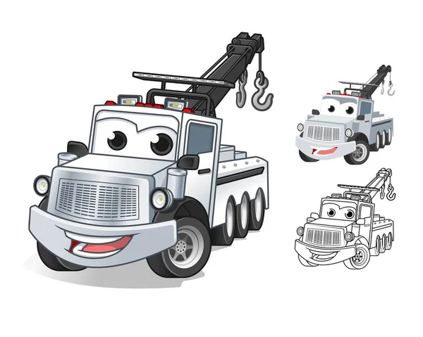 Glücklich Abschleppwagen Cartoon Charakter Design Einschließlich Flachbild Und Linienkunst Designs — Stockvektor