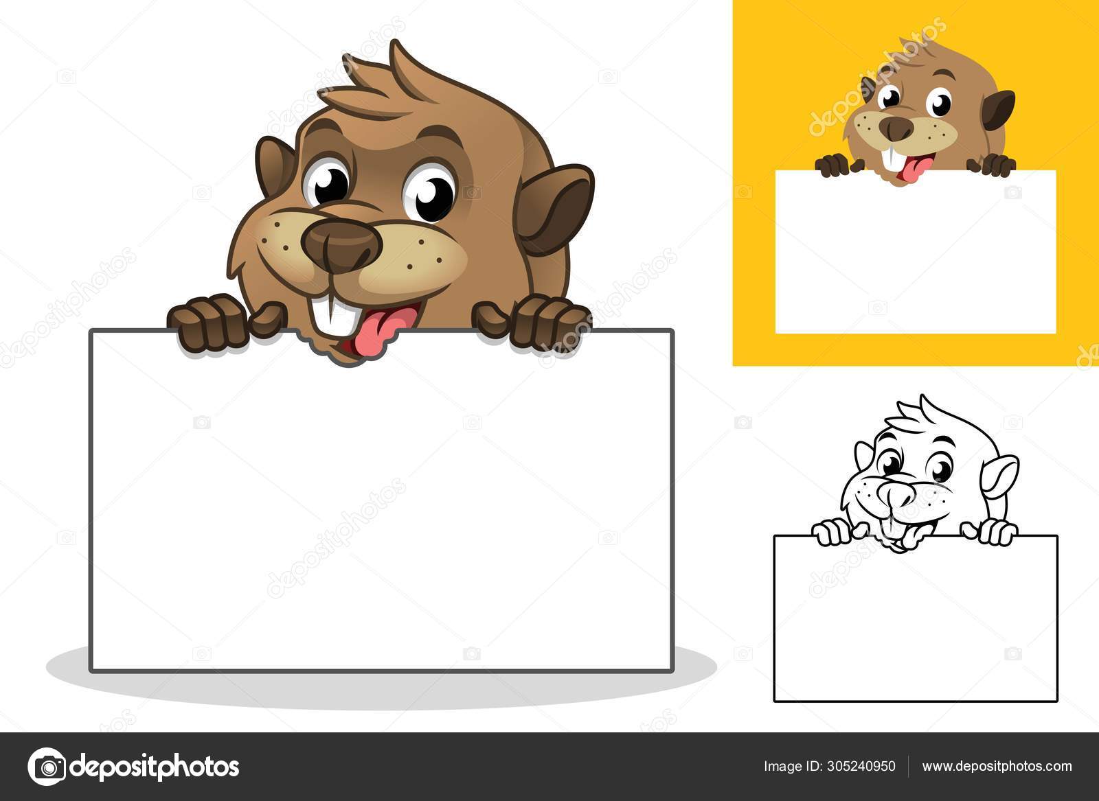 Beaver Holding Blank Board Cartoon Character Mascot Illustration Including  Flat Stock Vector Image by ©ridjam #305240950