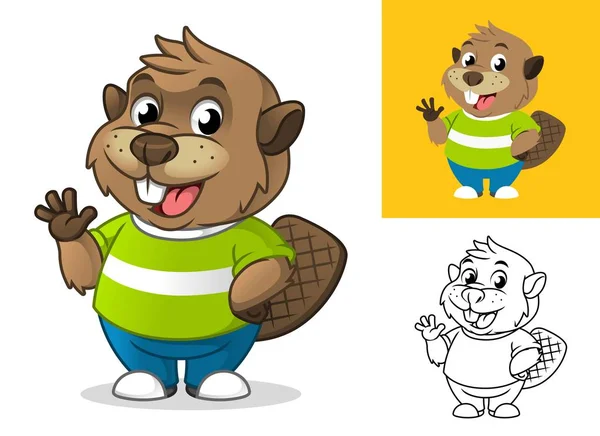 Castor Com Acenando Mão Gestos Desenhos Animados Personagem Mascote Ilustração —  Vetores de Stock