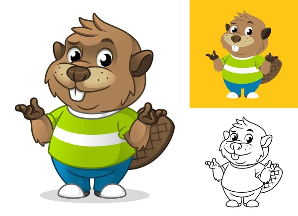 Castor Com Gesto Confuso Desenhos Animados Personagem Mascote Ilustração Incluindo —  Vetores de Stock