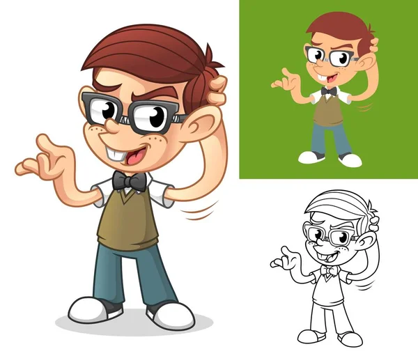 Garoto Nerd Com Gesto Confuso Personagem Desenhos Animados Mão Ilustração —  Vetores de Stock