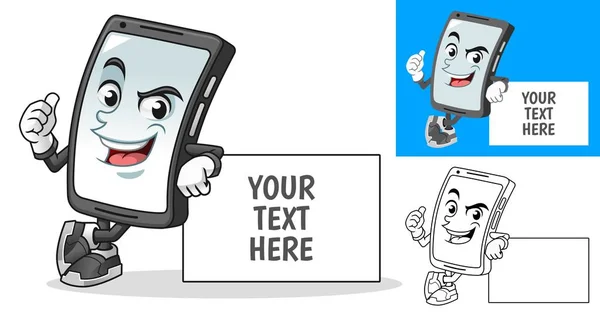 Smartphone Lehnt Sich Leeres Brett Zeichentrickfigur Maskottchen Illustration Einschließlich Flachen — Stockvektor