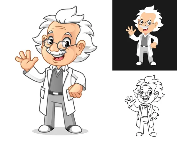 Professor Feliz Velho Com Acenando Mão Gestos Desenhos Animados Personagem —  Vetores de Stock