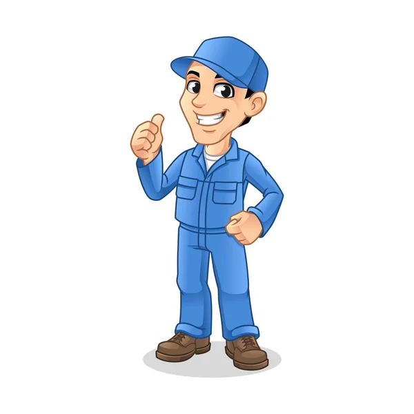 Mechanic Man with Thumbs Up Hand Gesture Sign for Service, Repair or Maintenance Mascot Concept Cartoon Character Design, Vector Illustration, in Isolated White Background.