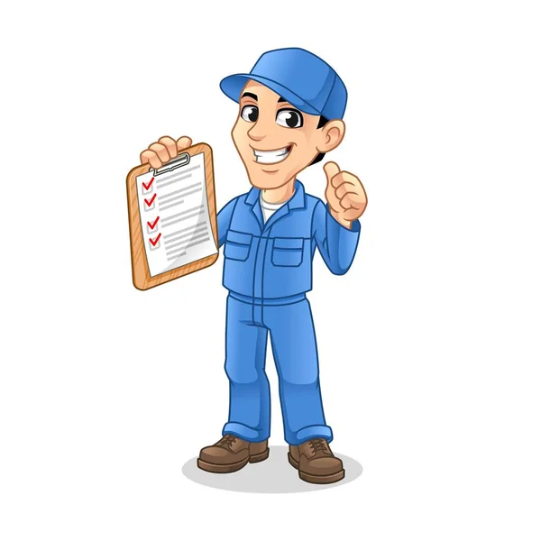 Mechanic Man Holding Clipboard Thumbs Hand Other Hand Service Repair - Stok Vektor