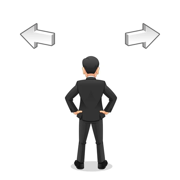Businessman Looking Select Right Way Business Challenge Concept Cartoon Vector — Stock Vector