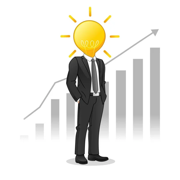 Empresário Com Cabeça Lâmpada Managed Raise Chart Conceito Inovação Empresarial — Vetor de Stock