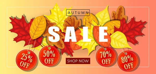 Herbstverkauf Web Banner Hintergrund Mit Preisschildern Zeigen Rabatt Mit Shop — Stockvektor