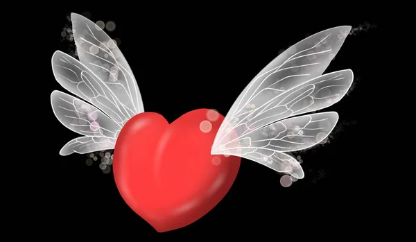 Цифровий Живопис Ілюстрація Стиль Повітряної Щітки Літаючого Червоного Серця Білим — стокове фото