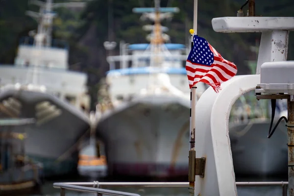 Американский Флаг Развевается Гавани Симода Япония — стоковое фото