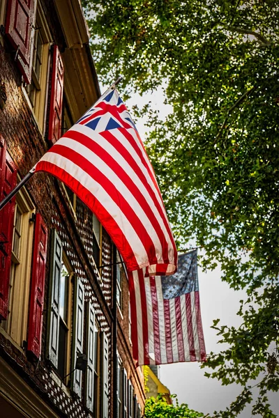 아메리카 대륙의 Grand Union Flag 대륙의 Congress Flag 케임브리지 Cambridge — 스톡 사진