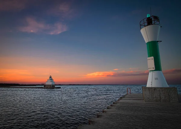 Lake Michigan Sunset Sout Pier Manitowoc — Stock Photo, Image
