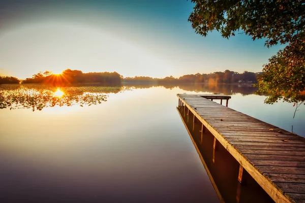 Sonnenaufgang Auf Dem Pier Lake Bradford Little Creek Virginia — Stockfoto