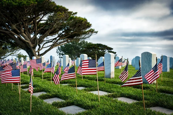 Flags Graves Veterans Memorial Day Southern California Cemetery — Stock Photo, Image