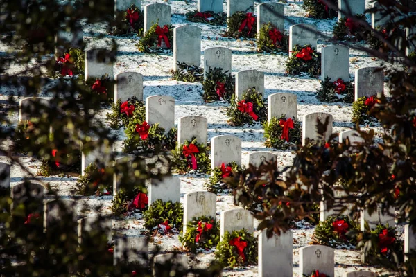 View Trees Wreaths American Graves National Cemetery Virginia — Stock Photo, Image