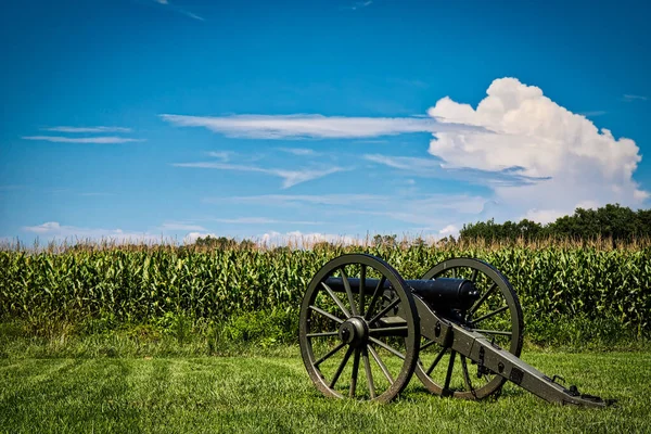 Canon Sits Corn Field Civil War Battlefield Virginia — Stock Photo, Image