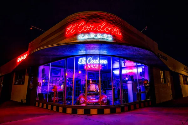 Neon Lights Now Defunct Cordova Garage — Stock Photo, Image