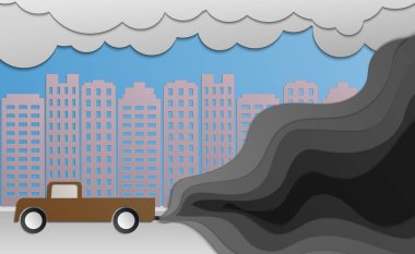 A Diesel arabalardan duman çıkıyor. Kasaba kağıt kesim tarzında PM2.5 'ten muzdarip..