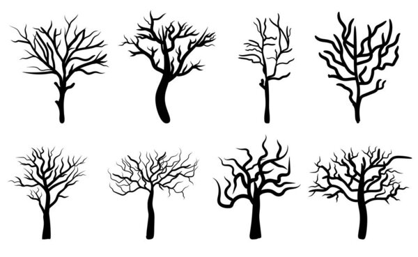 naked trees silhouettes set