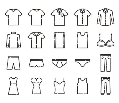 Kıyafet taslak simgesi seti. Düzenlenebilir Vuruş.
