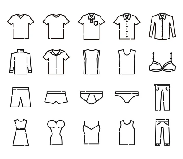 服装轮廓图标集 可编辑的中风 — 图库矢量图片