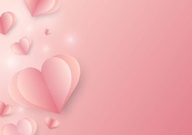 Sevgililer Günü ve pembe arka plandaki kalpler, vektör ve illüstrasyon, şekil satışı afişi veya poster tasarımı.