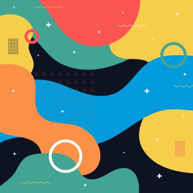Memphis biçimi, soyut serbest biçim geometrik arkaplan, Vektör ve illüstrasyon, şekil pankartı veya poster tasarımı.