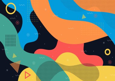 Memphis biçimi, soyut serbest biçim geometrik arkaplan, Vektör ve illüstrasyon, şekil pankartı veya poster tasarımı.