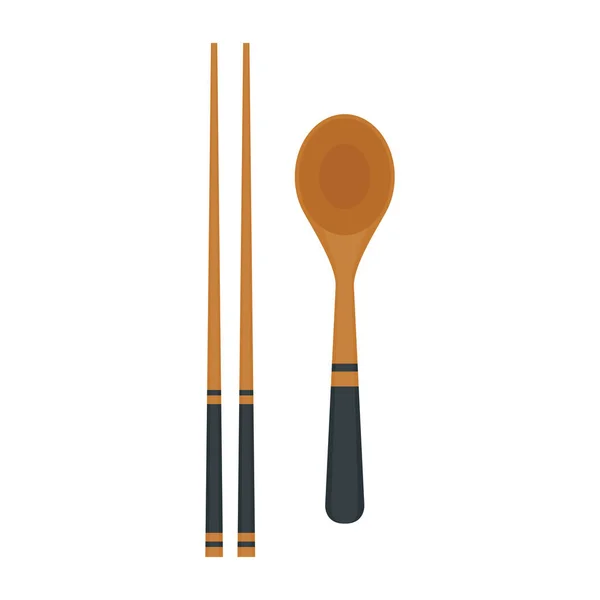 Yemek çubukları ve kaşık vektörü. Çubuklar beyaz arka plan. Duvar kağıdı. Metin için boş alan. Boşluğu kopyala.