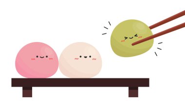 Mochi karakter tasarımı. Duvar kağıdı. Metin için boş alan. Mochi vektörü.